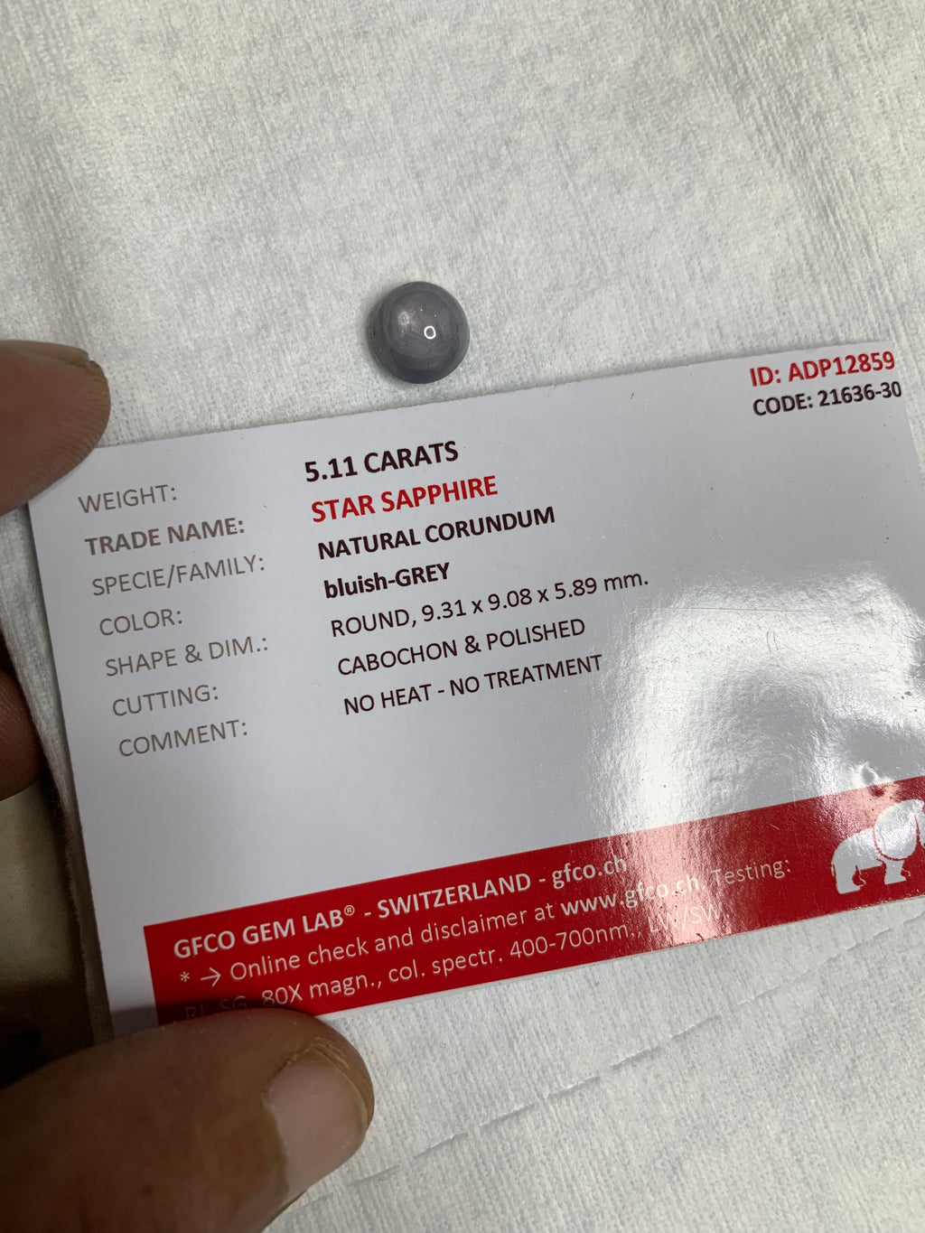 5.11 Carat Round Bluish Grey Star Sapphire Cabochon