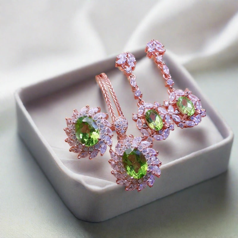 S925 Silver Gilded Peridot Set Jewelry